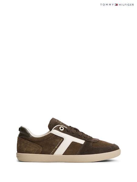 Brown - Tommy Hilfiger Suede Mixed Texture Enamel Flag Trainers