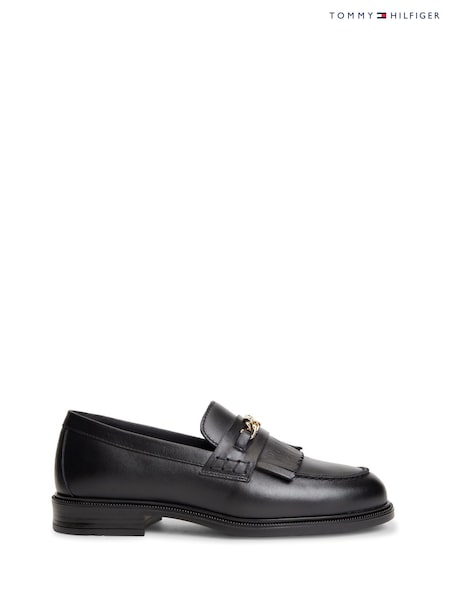 Black - Tommy Hilfiger Leather Chain Horsebit Fringe Loafers