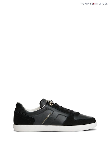 Black - Tommy Hilfiger Leather Mixed Texture Enamel Flag Trainers
