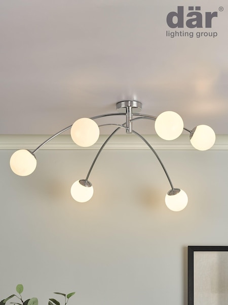 Dar Lighting Silver Puglia 6 Light Semi Flush Fitting Ceiling Light (643241) | £99