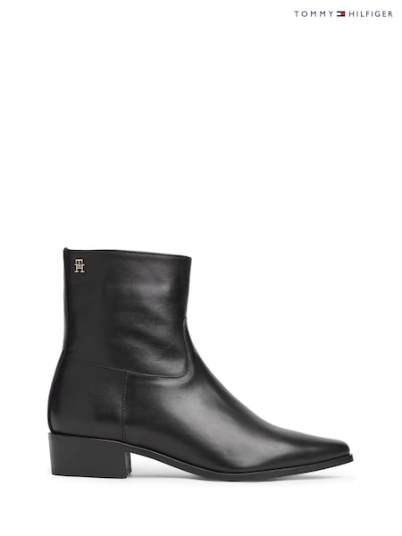 Black - Tommy Hilfiger Leather Zip-up Ankle Boots