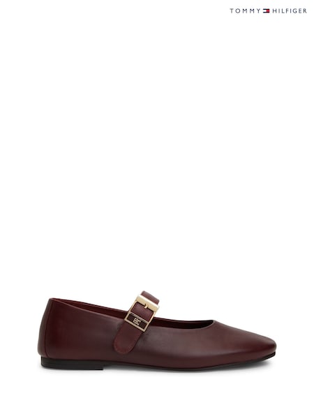 Red - Tommy Hilfiger Leather Buckle Mary Jane Ballerinas