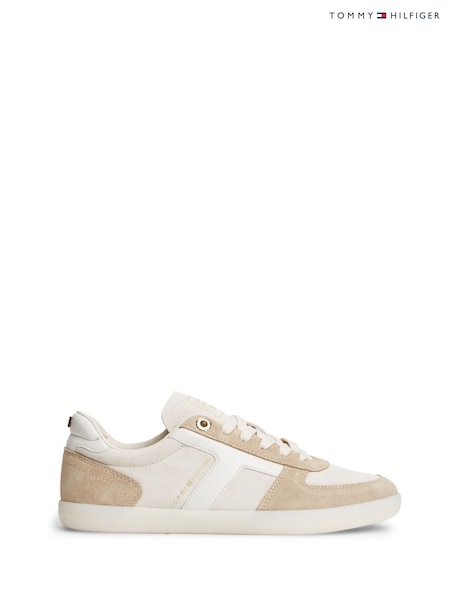Cream - Tommy Hilfiger Suede Mixed Texture Enamel Flag Trainers