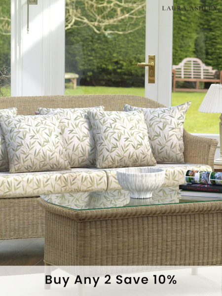Laura Ashley Green Garden Bewley Indoor Rattan Lounging Sofa Set with Seat Cushions (643560) | £1,550