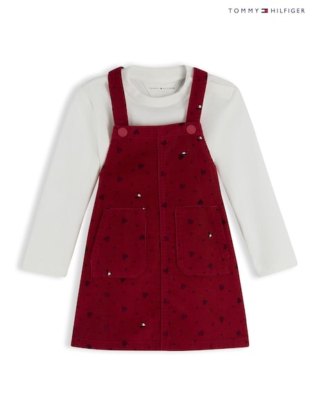Red - Tommy Hilfiger Relaxed Heart Dungarees Dress Set