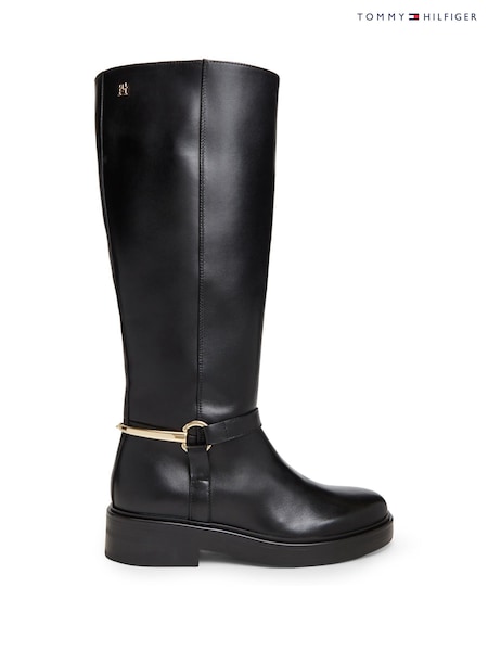 Black - Tommy Hilfiger Gold-tone Hardware Leather Riding Boots