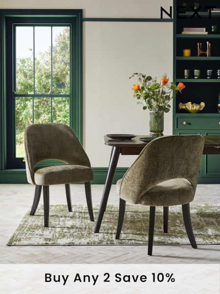 Set of 2 Plush Chenille Moss Green Remi Black Leg Dining Chairs (644537) | £330