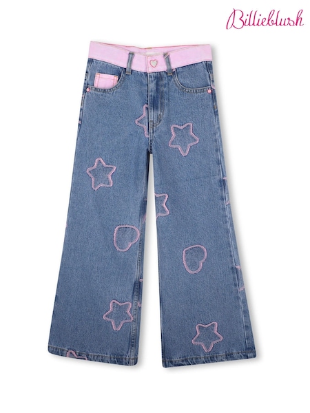 Blue - Billieblush Two-tone Jacquard Denim Jeans