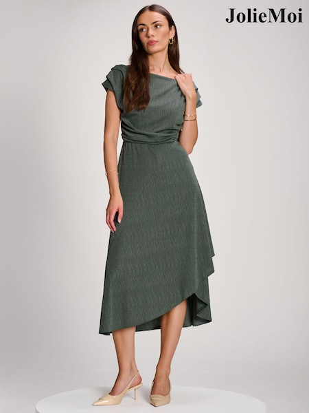 Green - Jolie Moi Asymmmetric Draped Midi Dress