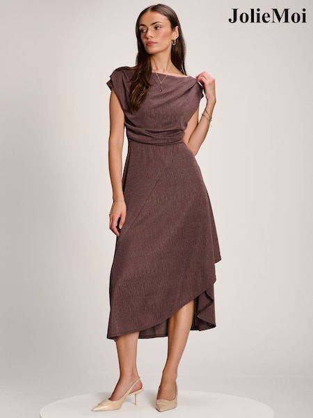 Brown - Jolie Moi Asymmmetric Draped Midi Dress