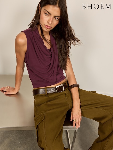 Plum Purple - Sleeveless Draped Top