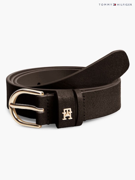 Brown - Tommy Hilfiger Essential Rounded Buckle Suede Belt