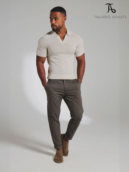 Cream - Regular Tailored Athlete Muscle Fit Extra Fine Merino Wool Knitted Open Collar Polo Shirt