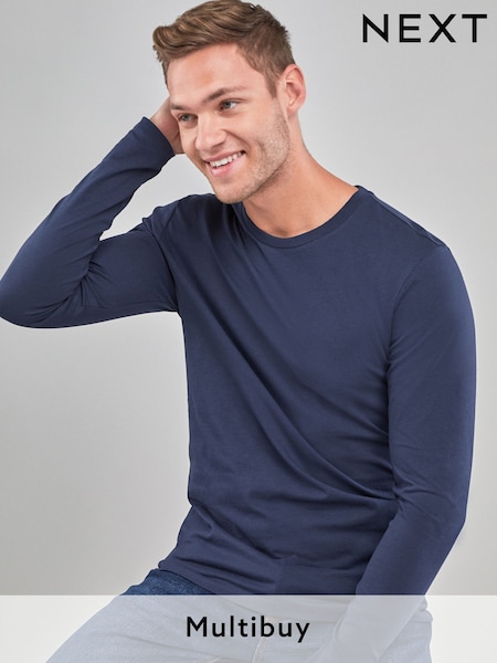 Navy Blue Regular Fit Long Sleeve Crew Neck T-Shirt (645909) | £10