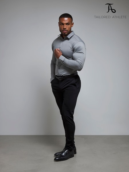 Grey - Regular Tailored Athlete Muscle Fit Essential Dress Shirt