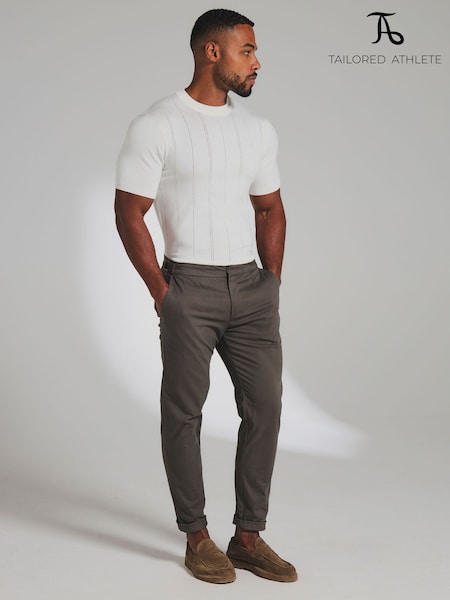 Cream - Regular Tailored Athlete Muscle Fit Vertical Stripe Knitted T-shirt