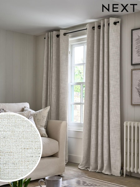 Natural Textured Fleck Eyelet Lined Curtains (646778) | £70 - £150