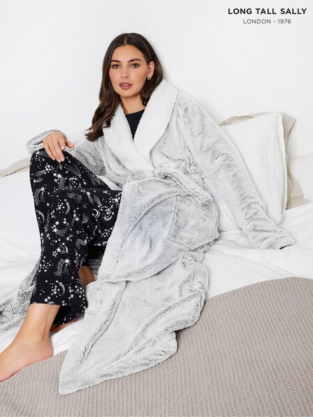 Long Tall Sally Grey Contrast Shawl Collar Wellsoft Maxi Robe (647257) | £45