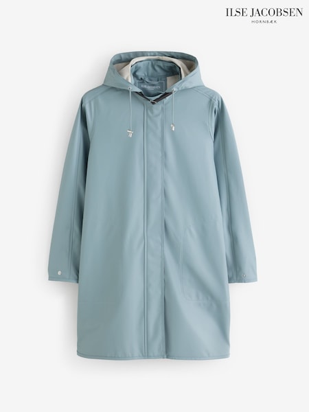Blue - Ilse Jacobsen A-line Waterproof Pu Raincoat With Welded Seams, Detachable Hood, Storm Placket, And 5,000 Mm Rating
