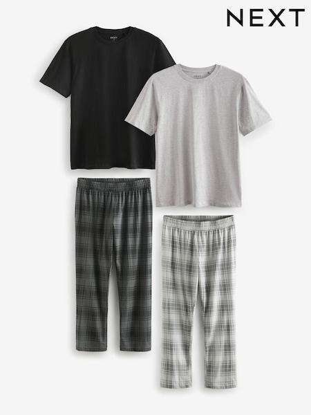 Black/Grey Check Jersey Pyjamas Set 2 Pack (648090) | £46