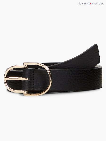 Black - Tommy Hilfiger Pebble Grain Leather Double Loop Belt