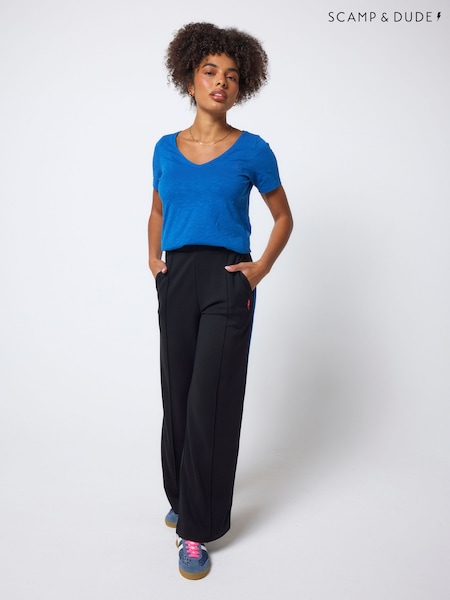 Blue - Scamp & Dude Cotton Slub V-neck T-shirt