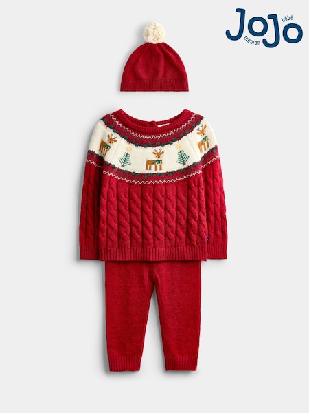 Red Christmas Reindeer & Tree - Jojo Maman Bébé Fairisle Knitted Set