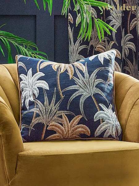 Wylder Navy Blue Galapagos Tropical Jacquard Cushion (650400) | £28