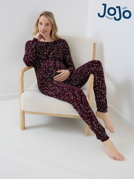 Burgundy Star - Jojo Maman Bébé Jersey Maternity & Nursing Pyjama Set