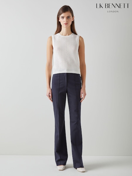 LK Bennett Blue Susie Cotton Blend Flare Trousers (651379) | £189