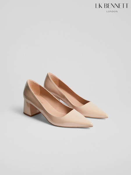 LK Bennett Natural Sloane Patent Leather Block Heel Courts (651385) | £259