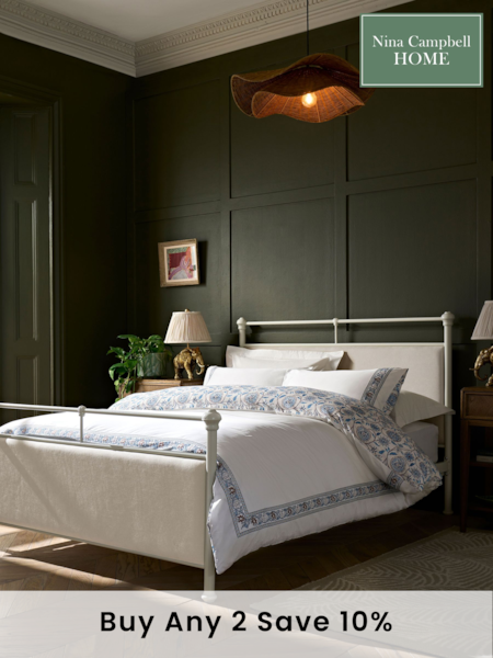 Nina Campbell White Ferronier Metal and Upholstered Bed (651488) | £399 - £499