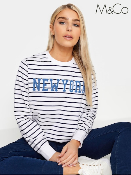 M&Co White White Striped Long Sleeve New York Sweatshirt (651613) | £29