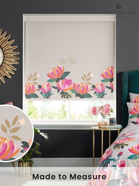 Sara Miller Pale Grey Peony Border Made to Measure Roller Blinds (652849) | £58