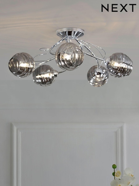 Smoke Grey Drizzle 5 Light Flush Ceiling Light (653440) | £75