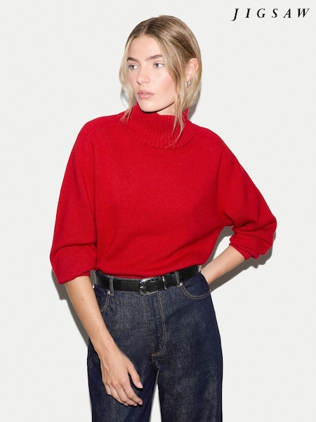 Red - Jigsaw Wool Cashmere Turtle Jumper