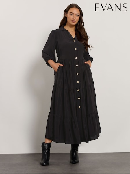 Black - Evans Premium Tiered Maxi Dress