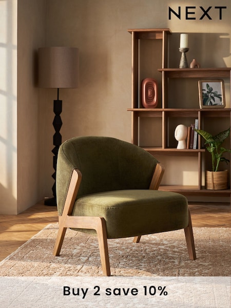 Bronx Frame, Fine Chenille Moss Green Turner Wooden Accent Chair (653890) | £350