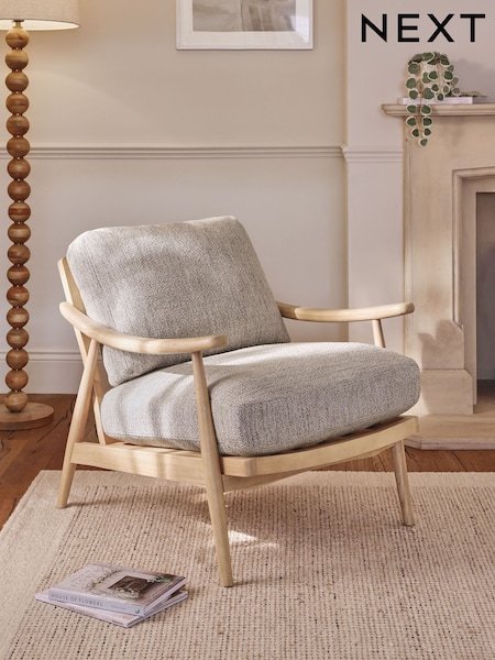 Tweedy Weave Dove Grey, Light Oak Effect Frame Hampton Wooden Accent Chair (653912) | £325