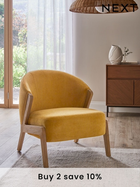 Bronx Frame, Fine Chenille Ochre Yellow Turner Wooden Accent Chair (653918) | £350