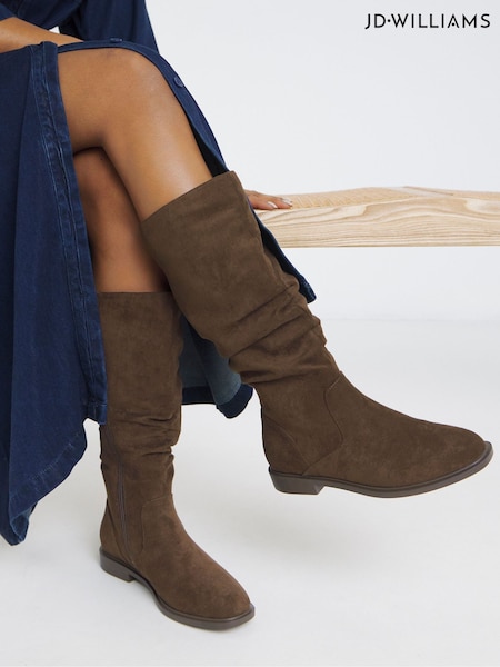 Brown - Jd Williams Knee High Ruched Boots