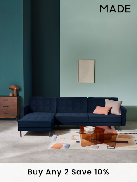 MADE.COM Midnight Navy Blue Velvet Rosslyn Left Hand Facing Sofa Bed (654512) | £999