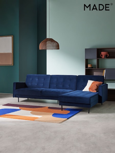 MADE.COM Midnight Navy Blue Velvet Rosslyn Right Hand Facing Sofa Bed (654519) | £999