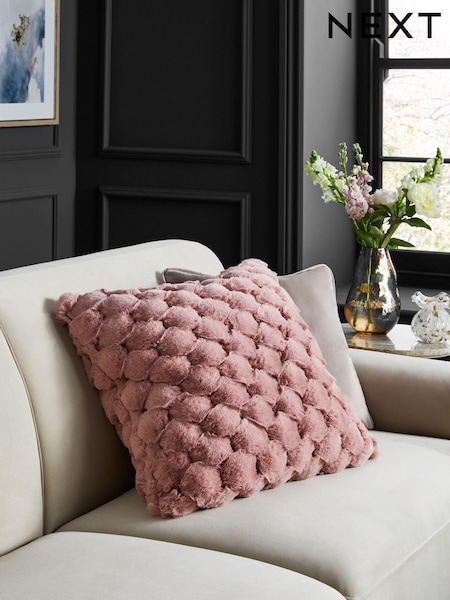 Pink 50 x 50cm Luna Scallop Faux Fur Cushion (654856) | £18