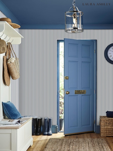 Laura Ashley Blue Farnworth Stripe A4 Wallpaper Sample (655490) | £1