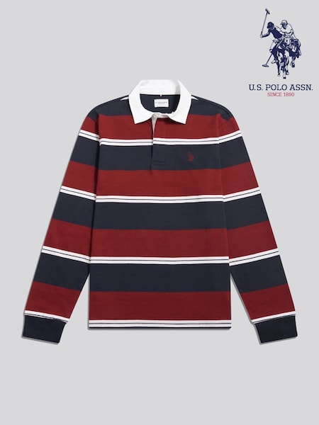 Red - Regular U.s. Polo Assn. Wide Stripe Rugby Shirt