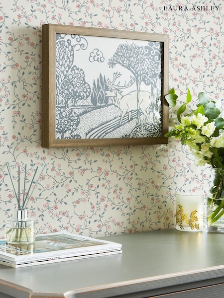 Laura Ashley Blue Belncow Sprig Dark Duck Egg Blue A4 Wallpaper Sample (655602) | £1