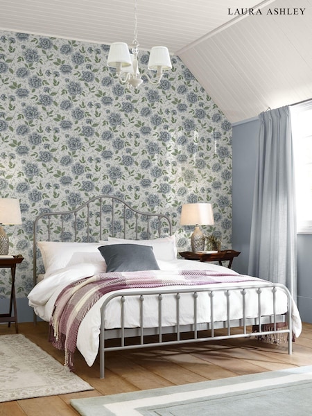 Laura Ashley Blue Pickworth Posy Pale Seaspray Blue A4 Wallpaper Sample (655646) | £1