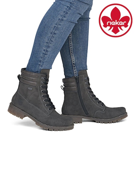 Grey - Rieker Lace-up & Inside Zip Boots