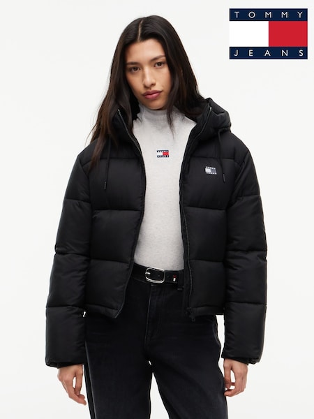 Black - Tommy Jeans Ripstop Hooded Puffer Jacket